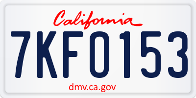 CA license plate 7KFO153