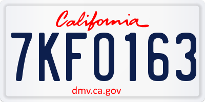 CA license plate 7KFO163