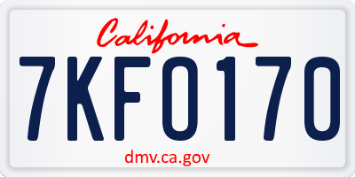 CA license plate 7KFO170
