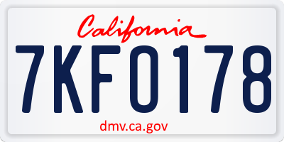 CA license plate 7KFO178