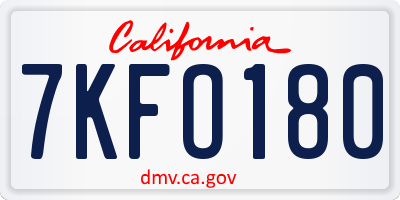 CA license plate 7KFO180