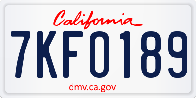 CA license plate 7KFO189