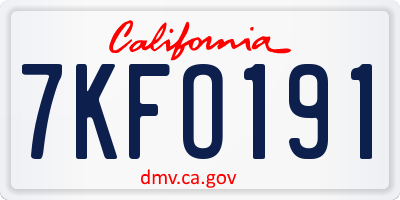 CA license plate 7KFO191