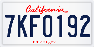 CA license plate 7KFO192