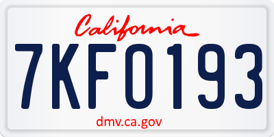 CA license plate 7KFO193
