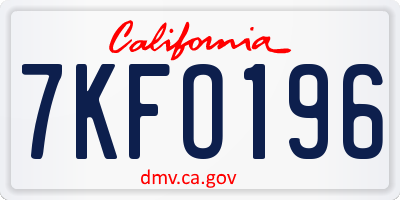 CA license plate 7KFO196