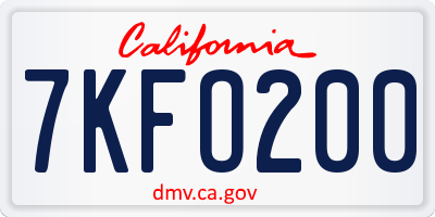 CA license plate 7KFO200