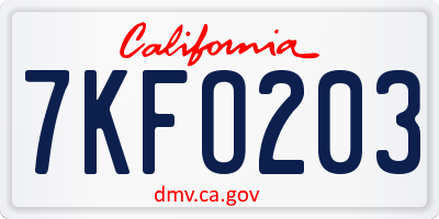 CA license plate 7KFO203