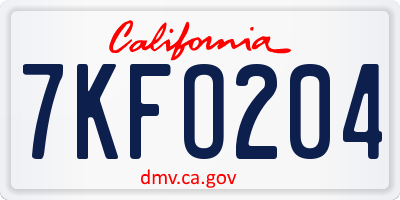 CA license plate 7KFO204