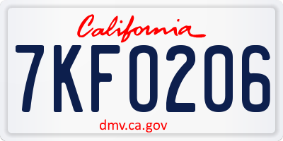 CA license plate 7KFO206