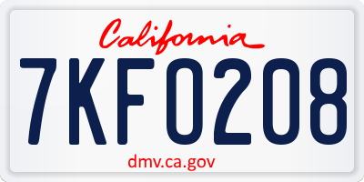 CA license plate 7KFO208