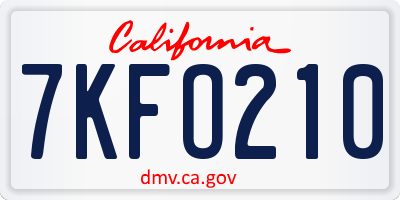 CA license plate 7KFO210