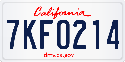 CA license plate 7KFO214