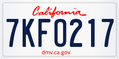 CA license plate 7KFO217