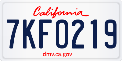 CA license plate 7KFO219