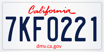 CA license plate 7KFO221