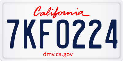 CA license plate 7KFO224