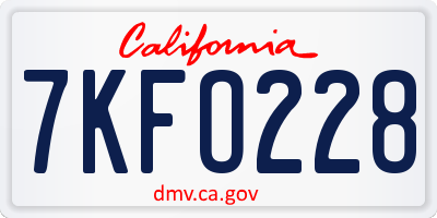 CA license plate 7KFO228
