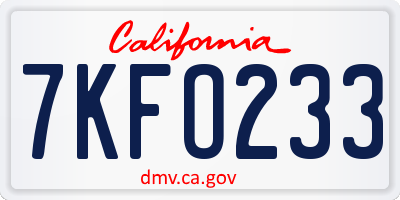 CA license plate 7KFO233