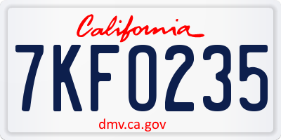CA license plate 7KFO235