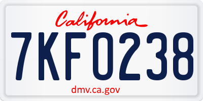CA license plate 7KFO238