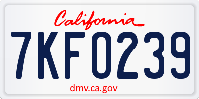 CA license plate 7KFO239