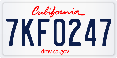 CA license plate 7KFO247