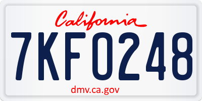 CA license plate 7KFO248