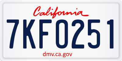 CA license plate 7KFO251
