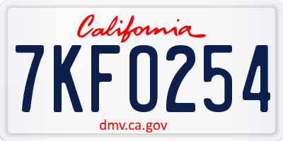 CA license plate 7KFO254
