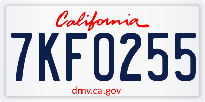 CA license plate 7KFO255