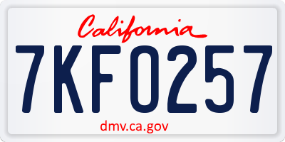 CA license plate 7KFO257