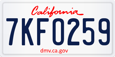 CA license plate 7KFO259