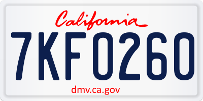 CA license plate 7KFO260