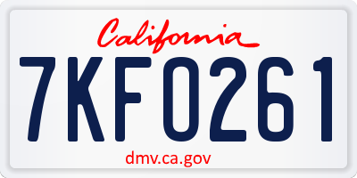 CA license plate 7KFO261