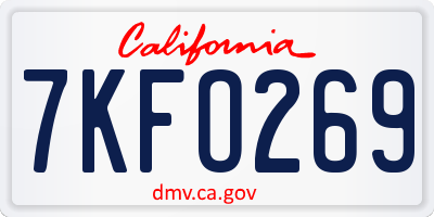 CA license plate 7KFO269