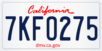 CA license plate 7KFO275