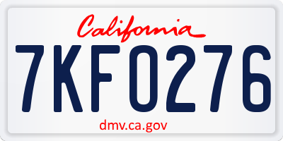 CA license plate 7KFO276