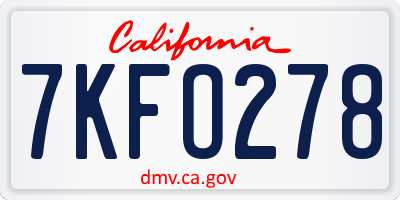 CA license plate 7KFO278