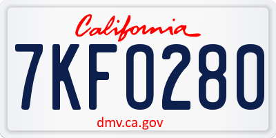 CA license plate 7KFO280