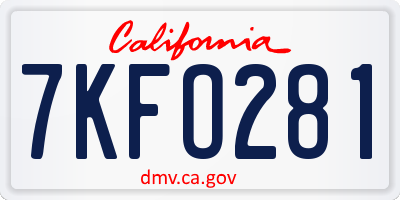CA license plate 7KFO281