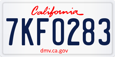 CA license plate 7KFO283
