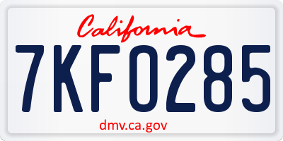CA license plate 7KFO285