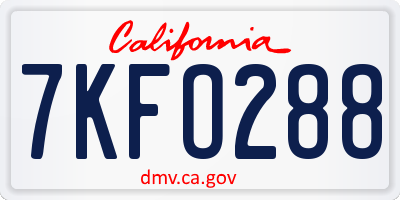 CA license plate 7KFO288