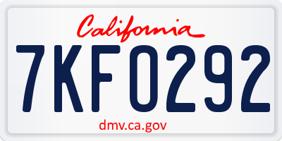 CA license plate 7KFO292