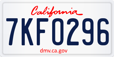 CA license plate 7KFO296
