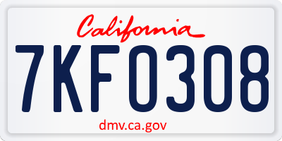 CA license plate 7KFO308