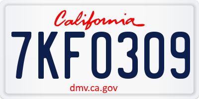 CA license plate 7KFO309