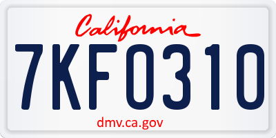 CA license plate 7KFO310