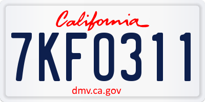 CA license plate 7KFO311